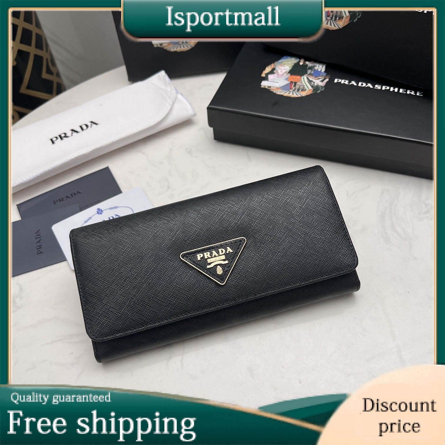 Prada Leather Continental Wallet Wallet Bifold Wallet-Isportmall