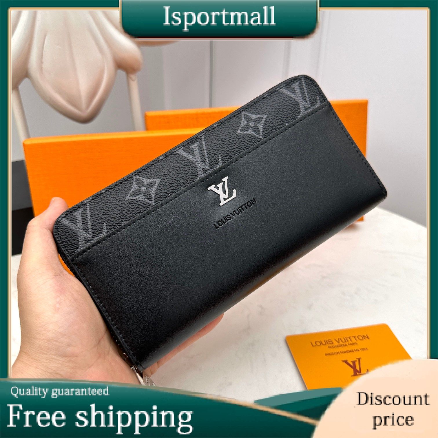 lv brand men's and women's wallets black high quality products-Isportmall