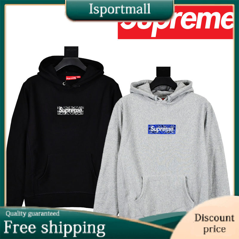 Supreme FW19 Week 16 Bandana Box Logo Cashew Flower Embroidered Hooded Fleece Sweatshirt-Isportmall