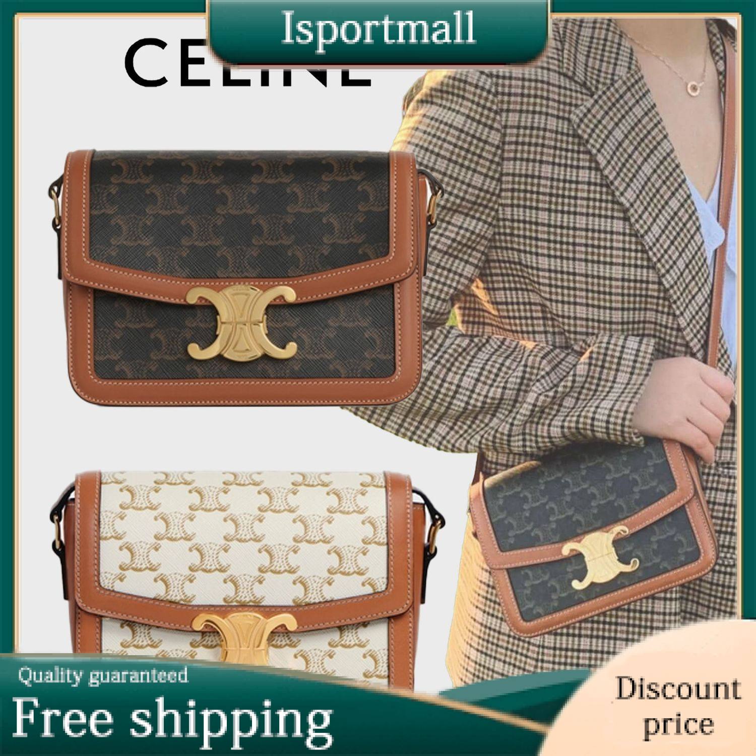 [CELINE] Medium Triomphe Canvas Triomphe Bag / Canvas & Calfskin Tan [Bag]-Isportmall